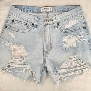 Abercrombie & Fitch Ripped Light Blue Mid Rise Boyfriend Jean Shorts size 25